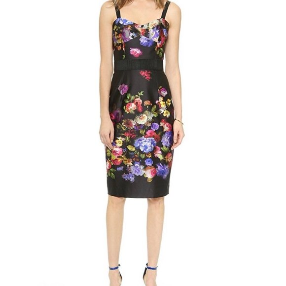 NEW Milly Bustier Strap Dress in Black Multicolor Floral Size 4 NWT
